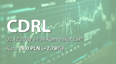 CDRL S.A.: NWZ - podjęte uchwały: 1,05 PLN dywidendy, skup akcji własnych (2020-12-02)