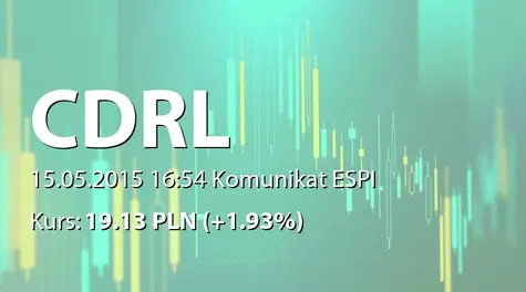 CDRL S.A.: ZWZ - podjęte uchwały: podział zysku, wypłata dywidendy - 0,75 PLN (2015-05-15)