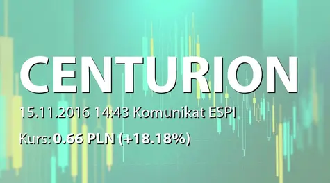 Centurion Finance ASI S.A.: Zawiązanie spółki zależnej (2016-11-15)