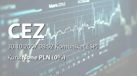 ČEZ, a.s.: Złożenie oferty w przetargu na dobudowę rumuńskiej elektrowni Czerna Woda (2007-10-30)