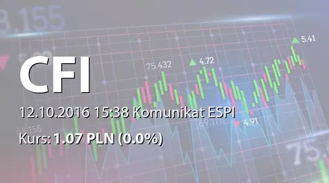 CFI Holding spółka akcyjna: Informacja o rozpoczęciu przekazywania raportów o kwartalnych przychodach  (2016-10-12)