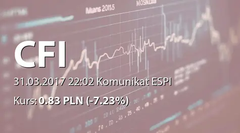 CFI Holding spółka akcyjna: Korekta raportu ESPI 12/2017 (2017-03-31)