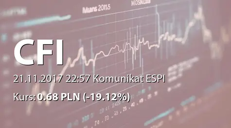CFI Holding spółka akcyjna: Korekta raportu ESPI 46/2017 (2017-11-21)