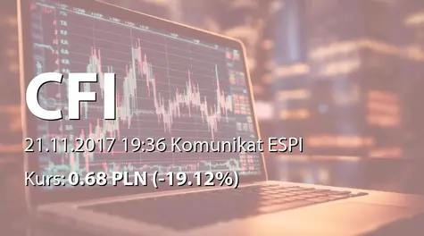 CFI Holding spółka akcyjna: Rejestracja podwyższenia kapitału w KRS (2017-11-21)