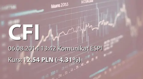 CFI Holding spółka akcyjna: Rejestracja warunkowego podwyższenia kapitału  i zmian w statucie w KRS (2014-08-06)