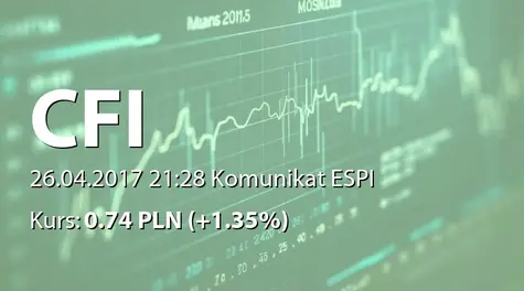 CFI Holding spółka akcyjna: Zmiana terminu przekazania SA-R 2016 i SA-RS 2016 (2017-04-26)