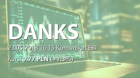 Danks Europejskie Centrum Doradztwa Podatkowego S.A.: Zmiana terminu przekazania SA-R 2017 (2018-05-23)