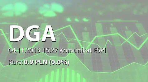 DGA S.A.: Informacja o utworzonych rezerwach, odpisach aktualizacyjnych należności i wycenie pakietu akcji R&C Union SA i ich wpływie na wyniki finansowe za III kw. 2013 r.  (2013-11-04)