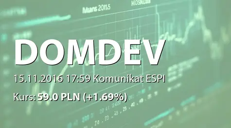 Dom Development S.A.: Emisja obligacji - 110 mln PLN (2016-11-15)
