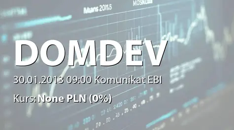 Dom Development S.A.: Informacja dot. niestosowania niektórych zasad dobrych praktyk (2013-01-30)