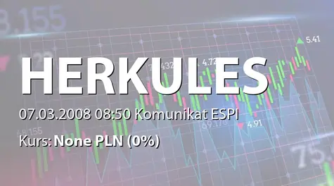 Herkules S.A. w restrukturyzacji: Dopuszczenie i wprowadzenie do obrotu giełdowego akcji serii D (2008-03-07)