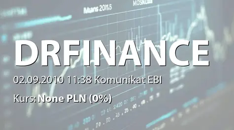 Dr.Finance S.A.: Wniosek do GPW o wyznaczenie ostatniego dnia notowania PDA serii J i wyznaczenie pierwszego dnia notowania akcji serii J (2010-09-02)