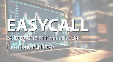 easyCALL.pl S.A.: Dofinansowanie wniosku inwestycyjnego przez PARP - 431 tyś zł (2012-10-24)