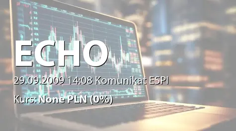 Echo Investment S.A.: Ustanowienie zastawu rejestrowego na udziałach Echo &#8211; Park Postępu sp. z o.o. na rzecz Banku Eurohypo AG (2009-09-29)