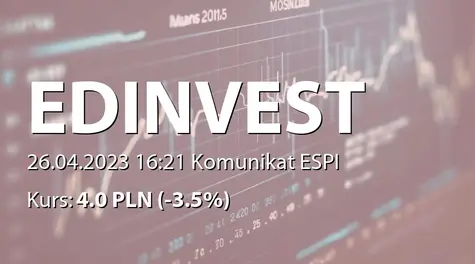 ED invest S.A.: ZWZ (11:00) - projekty uchwał: wypłata dywidendy, zmiany w statucie (2023-04-26)