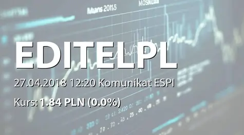 EDITEL Polska S.A.: ZWZ - projekty uchwał: podział zysku/pokrycie straty, zmiany w RN  (2018-04-27)