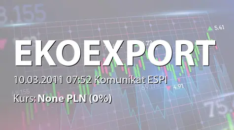 Eko Export S.A. w restrukturyzacji: Aneks do kontraktu na próbne dostawy mikrosfery szarej suchej - 246 tys. EUR (2011-03-10)