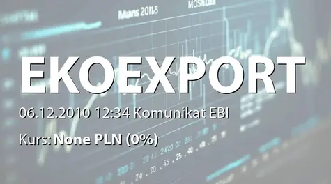 Eko Export S.A. w restrukturyzacji: Decyzja o otrzymaniu dofinansowania projektu ze środków UE - 428,4 tys. zł (2010-12-06)