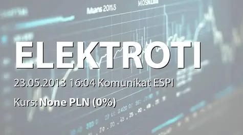 ELEKTROTIM S.A.: Wypłata dywidendy - 0,60 zł (2013-05-23)