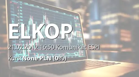 Elkop SE: Drugie zawiadomienie o zamiarze połączenia z Elkop Administracja sp. z o.o, El &#8211;Eko Systems SA oraz Investment Friends Development SA (2012-02-21)