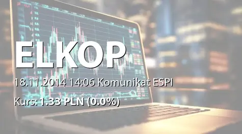 Elkop SE: Informacja w sprawie realizacji programu skupu akcji własnych &#8211; zapłata ceny za nabyte akcje własne (2014-11-18)