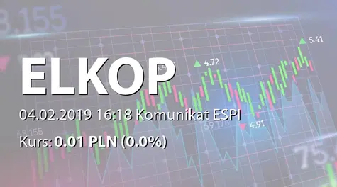 Elkop SE: NWZ - podjęte uchwały: obniżenie kapitału, zmiany w statucie, połączenie z ELKOP1 Polska AS  (2019-02-04)