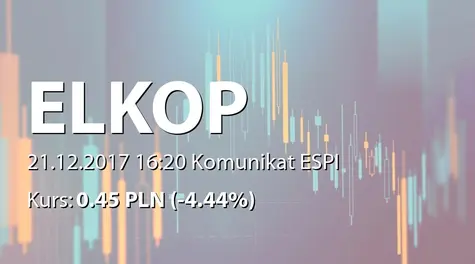 Elkop SE: Stanowisko Zarządu ws. planowanego połączenia z Elkop1 Polska Akciova spolecnos (2017-12-21)