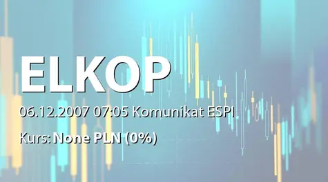 Elkop SE: Umowa Konsorcjum z Tramwaje Śląskie SA - 9,7 mln zł (2007-12-06)