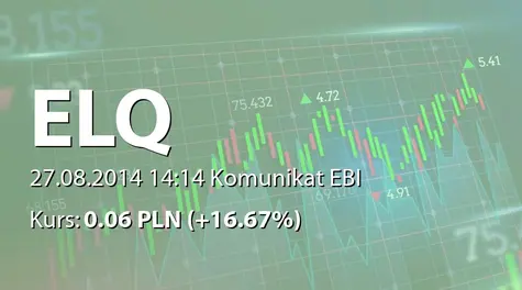 ELQ S.A.: NWZ - pojęte uchwały: umorzenie akcji serii D, emisja akcji serii E (2014-08-27)