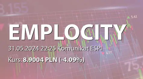 Emplocity S.A.: ZWZ (10:00) - projekty uchwał: pokrycie straty za rok 2023, zgoda na zawarcie z członkiem Zarządu umowy odnowienia długu (2024-05-31)