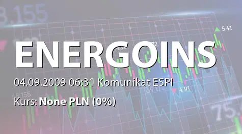 Energoinstal S.A.: Podpisanie umowy z PARP o dofinansowanie inwestycji - 10,3 mln zł (2009-09-04)