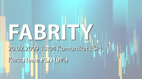 Fabrity Holding S.A.: Sprzedaż udziałów system3.pl sp. z o.o. przez ACR SA - 37,5 tys. zł (2009-02-20)