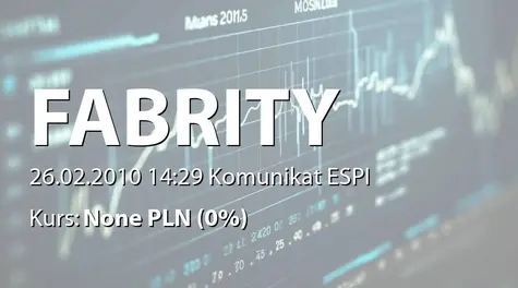 Fabrity Holding S.A.: Zestawienie transakcji animatora (2010-02-26)