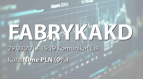 Fabryka Konstrukcji Drewnianych S.A.: Informacja o wartości zobowiązań spółki na dzień 31 grudnia 2012 roku (2013-03-29)