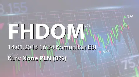 Fundusz Hipoteczny Dom S.A.: Raport miesięczny za grudzień 2012 r. (2013-01-14)