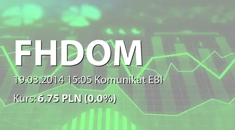 Fundusz Hipoteczny Dom S.A.: WZA - podjęte uchwały: zmiana uchwały nr 4 z 17.07.2012 r. ws. emisji warrantów subskrypcyjnych serii A i emisji akcji serii C, zmiany Statutu (2014-03-19)