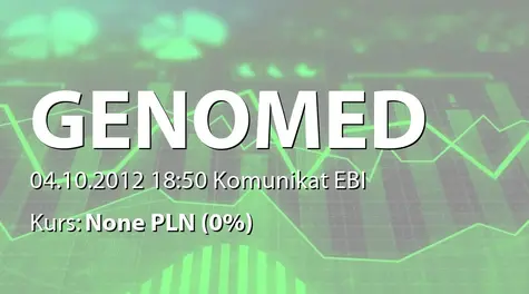 Genomed S.A.: Dofinansowanie na realizację strategii wprowadzenia oferty na rynek międzynarodowy - 530,8 tys. zł (2012-10-04)