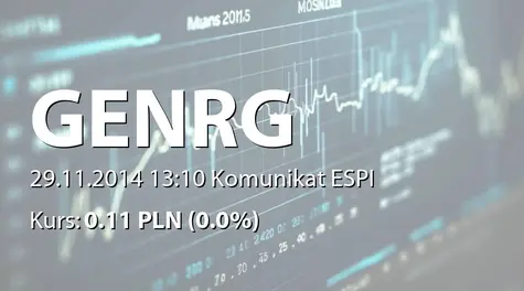 G-Energy S.A.: Zawiadomienie o zmniejszeniu udziału w ogólnej liczbie wszystkich głosów w spółce G-Energy S.A skutkujące zejściem poniżej ustawowych progów 90, 75 oraz 50 procent głosów na Walnym Zgromadzeniu Emitenta i jednoczesną utratą statusu podmiotu dominującego. (2014-11-29)