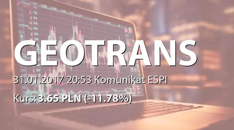 Geotrans S.A.: Realizacja prognozy skonsolidowanego zysku operacyjnego EBIT na rok 2016 (2017-01-31)