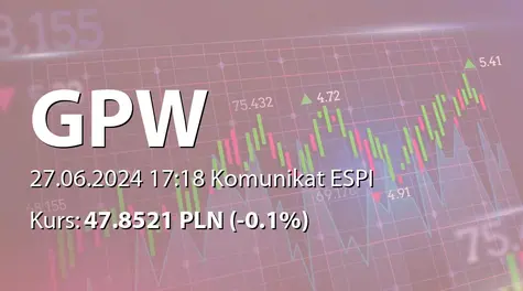 Giełda Papierów Wartościowych w Warszawie S.A.: ZWZ - podjęte uchwały: wypłata dywidendy - 3 PLN, zmiany w RN, przerwa w obradach do 11.07.2024 (11:00) (2024-06-27)