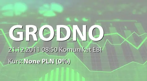 Grodno S.A.: Zamiana banku kredytującego z Kredyt Bank SA na Credit Agricole Bank Polska SA - 3 mln zł (2011-12-21)