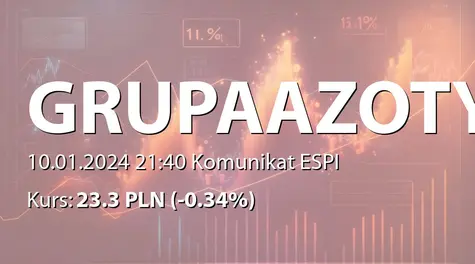 Grupa Azoty S.A.: NWZ (10:00) - projekty uchwał: zmiany w RN, zmiany w statucie, nabycie udziałów w Solarfarm Brzezinka sp. z o.o. (2024-01-10)