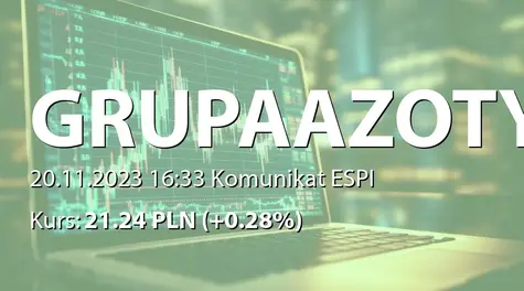 Grupa Azoty S.A.: Podjęcie rozmów w celu zaprzestania działań dotyczących potencjalnej akwizycji spółki Grupa Azoty Zakłady Azotowe Puławy SA przez Orlen SA (2023-11-20)