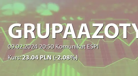 Grupa Azoty S.A.: Szacowany wpływ na wyniki finansowe za rok obrotowy 2023 niepieniężnych zdarzeń o charakterze jednorazowym (2024-02-09)