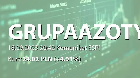 Grupa Azoty S.A.: Szacunkowe wybrane skonsolidowane wyniki finansowe Grupy za II kwartał i I półrocze 2023 (2023-09-18)