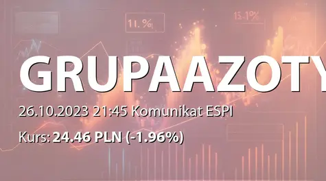 Grupa Azoty S.A.: Szacunkowe wybrane skonsolidowane wyniki finansowe Grupy za III kwartał 2023 i 9 miesięcy 2023 (2023-10-26)