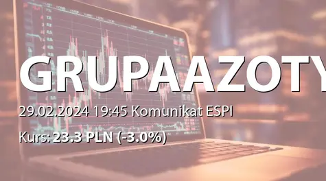 Grupa Azoty S.A.: Umowa zmieniająca do umowy stabilizacyjnej spółki zależnej z instytucjami finansowymi (2024-02-29)