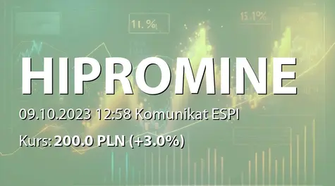 HiProMine S.A.: NWZ - podjęte uchwały: zgody na zawarcie zmian do umów o ustanowienie zastawów rejestrowych i/lub zastawów finansowych, zmiany w RN (2023-10-09)