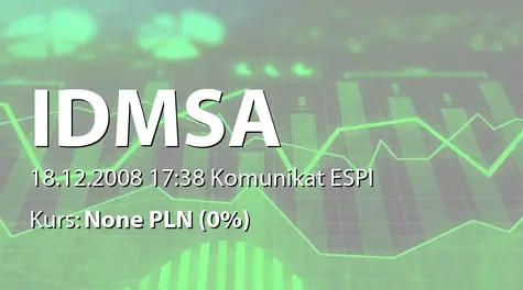 IDM S.A.: Zakup 50 % udziałów spółki IDMSA Atherstone Asset Management Company Mauritius (2008-12-18)