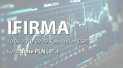 IFIRMA S.A.: Wartość umów z Motorola Polska Electronics sp. z o.o. - 458,5 tys. zł (2010-08-10)